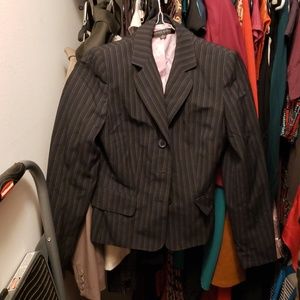 Black blazer pink and gray stripes